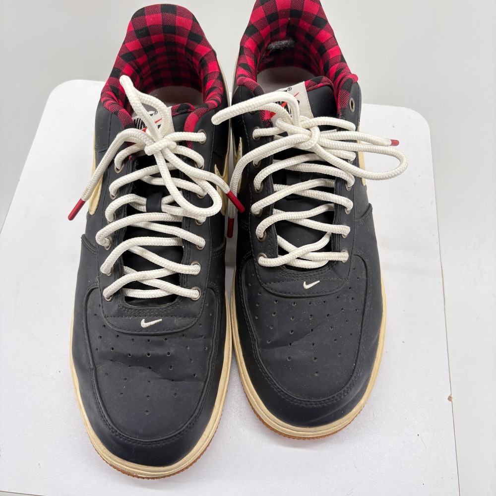 Nike Air Force 1 Low Black Red Plaid Buffalo Check Gum Sole Mens 9.5 Gorpcore